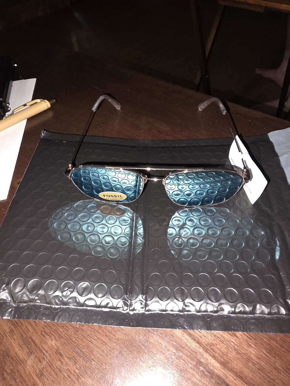 Fossil Black Lens Sunglasses with Gold Frame